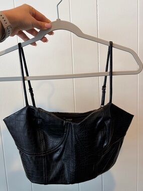 Express Black Croc-Embossed Faux Leather Crop Top